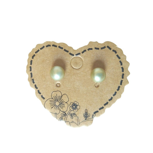 4mm Freshwater Greenish Pearl Stud Earrings Sterling Silver 925 Post Signed H