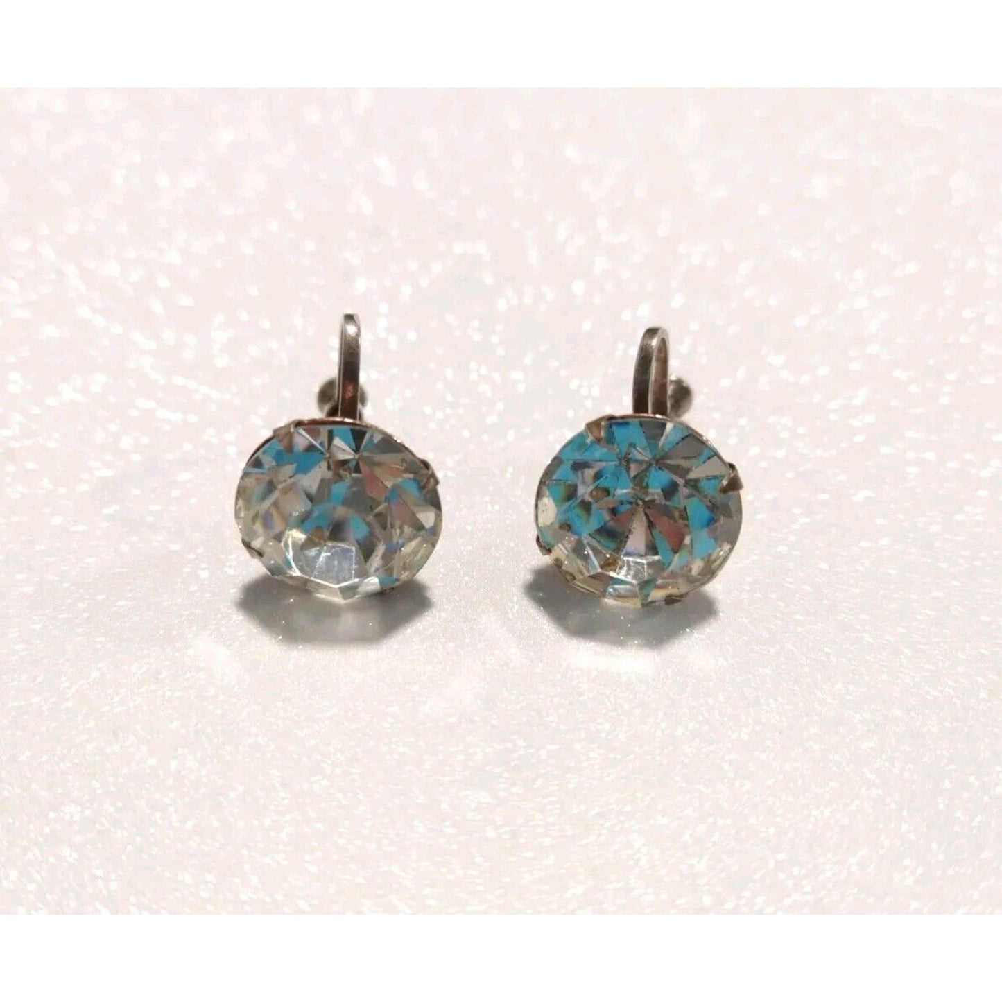 Vintage Sterling Silver 925 Crystal Screw Back Stud Earrings 14K Rose Gold