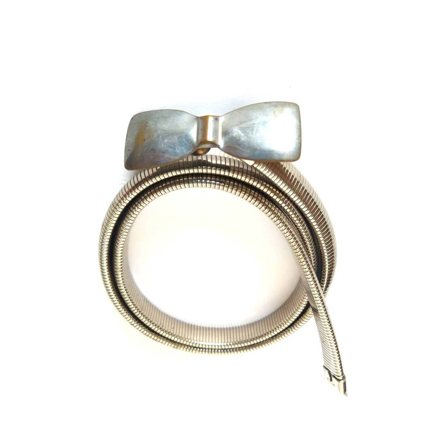 Womens Silver Tone Metal Stretch Bow Belt Vintage 23"