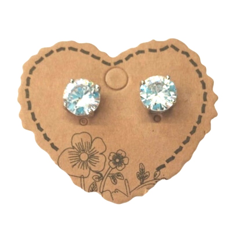 Vintage Round Cut Cubic Zirconia Stud Earrings Sterling Silver Plated Post Screw