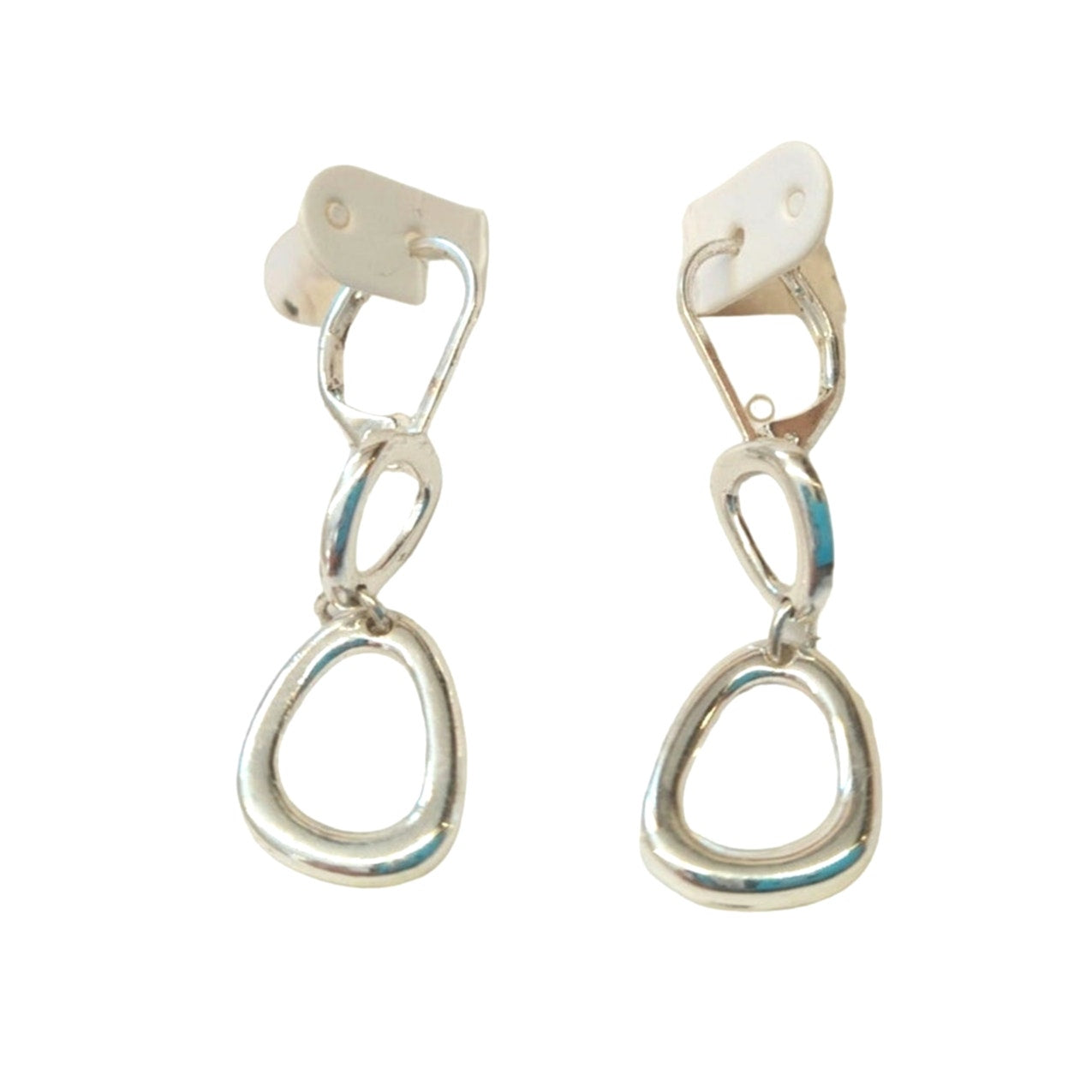 Vintage Double Oval Link Dangle Earrings Sterling Silver Plated Lever Back