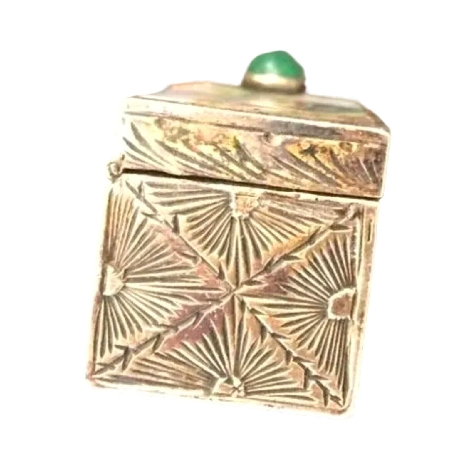 Antique Lipstick Case Cabochon Jade Repousse 800 Silver Enamel Boat Mirror