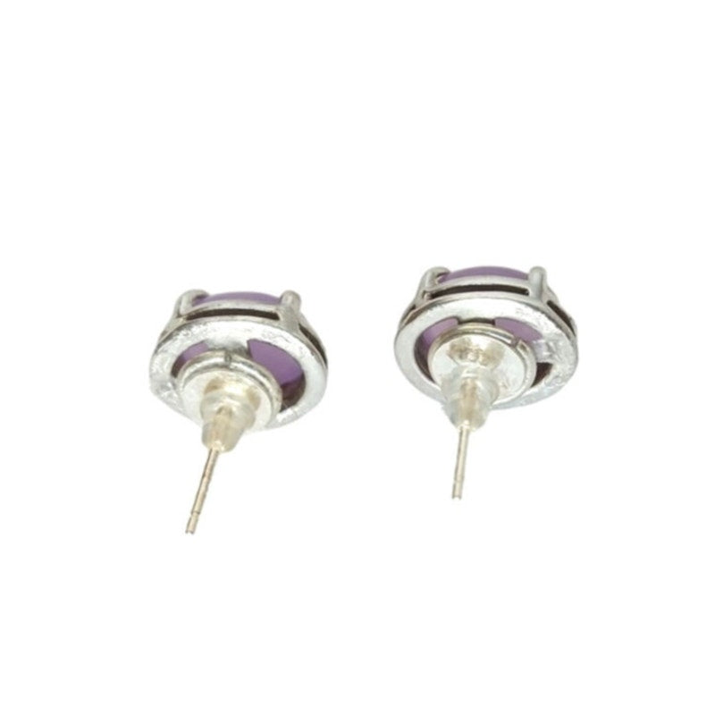 Oval Cut Cabochon Lavender Jade Stud Earrings Sterling Silver 925 Post