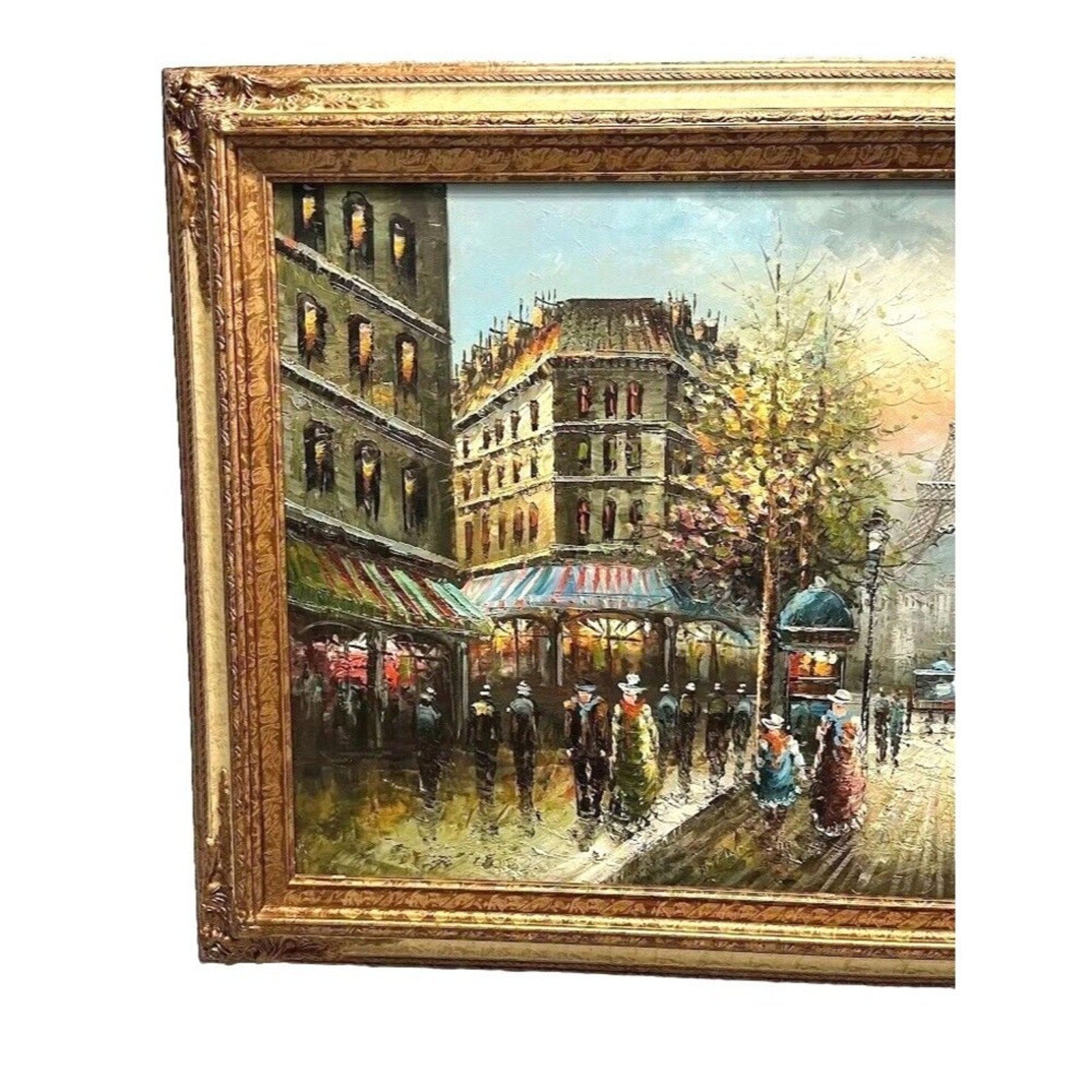 P. Hunter Paris Eiffel Tower Oil on Canvas Large Wood Frame 36in x 24 in