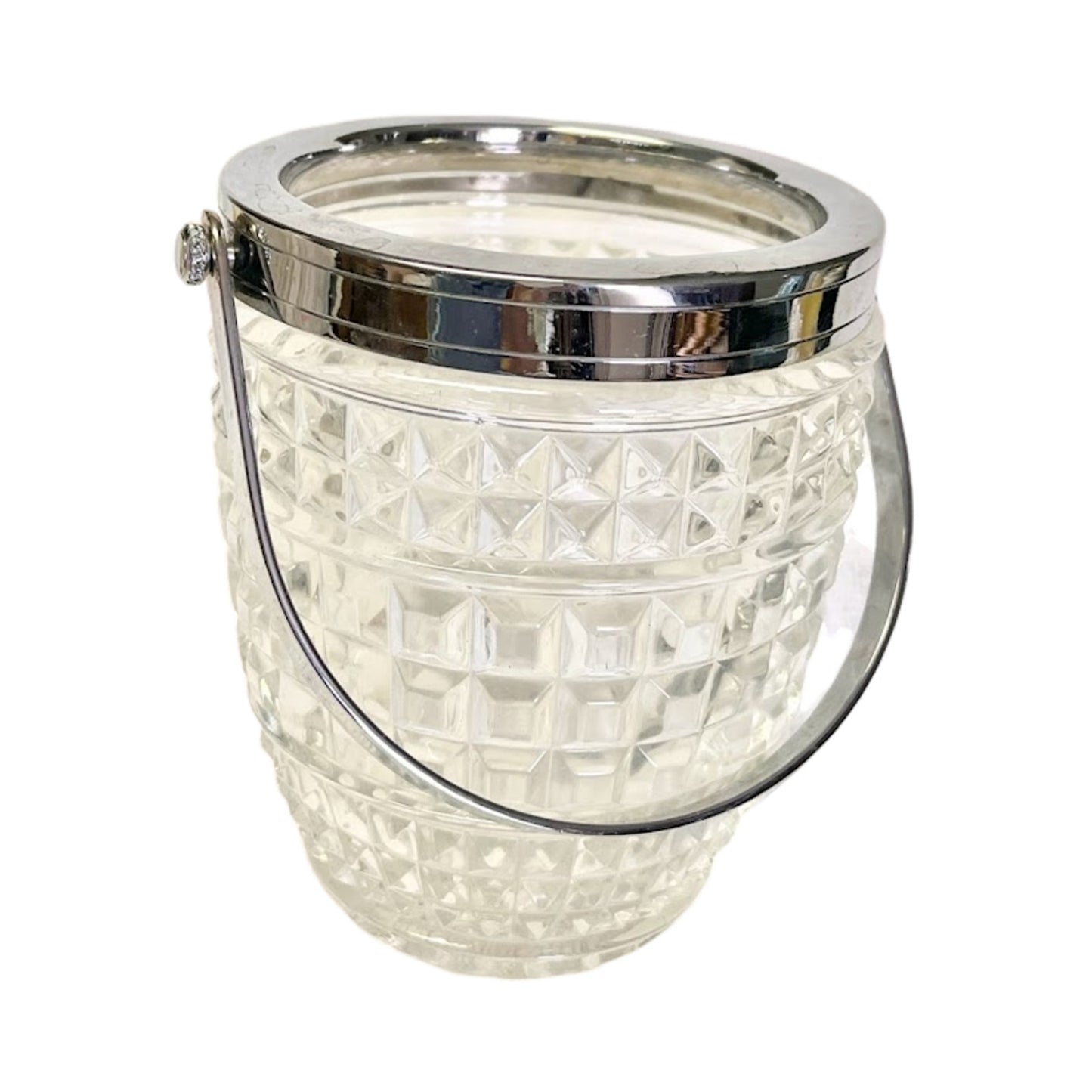 Vintage West Germany Lead Crystal Diamond Glass Ice Bucket Silver Handle 5.5"