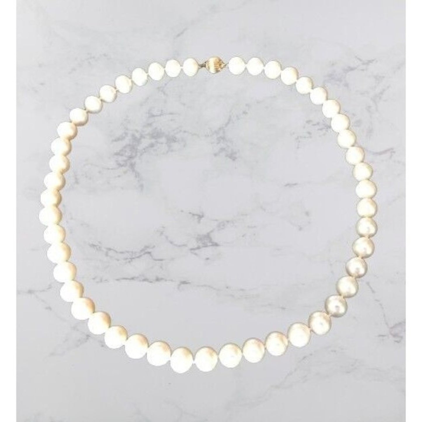 Fic Women's Necklace 9,5mm Natural Pearls Designer 14K Yellow Gold Clasp Antique