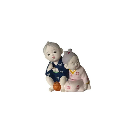 Vintage HAKATA MIMASU DOLLS Hand-Painted Ceramic Boy & Girl Fishing