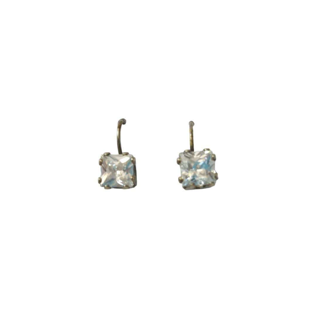Vintage Princess Cut CZ Cubic Zirconia Women's Hook Earrings Sterling Silver 925