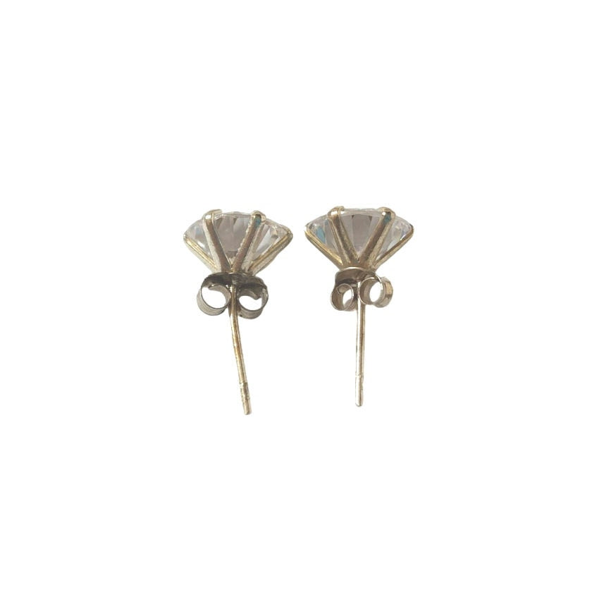 Vintage Round Cut CZ Cubic Zirconia Stud Earrings Sterling Silver 925 Screw Back