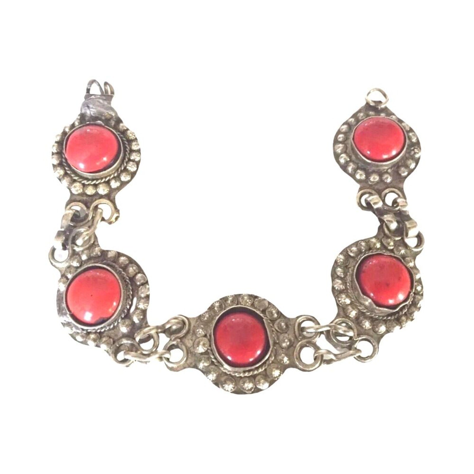 Antique Byzantine Serbian Bracelet Gold On Silver Round Red Coral