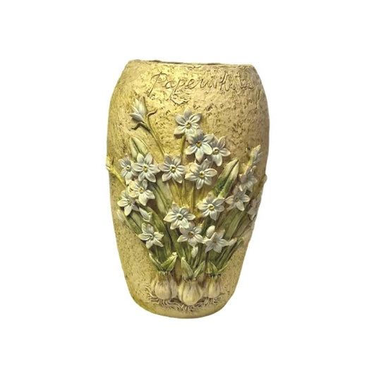 Large Ceramic Vase with Resin Bottom, Hyacinth Flower Bulbs Beige 1"H x 5"W