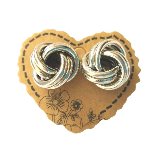 Vintage Love Knot Stud Earrings Silver Tone Post Screw