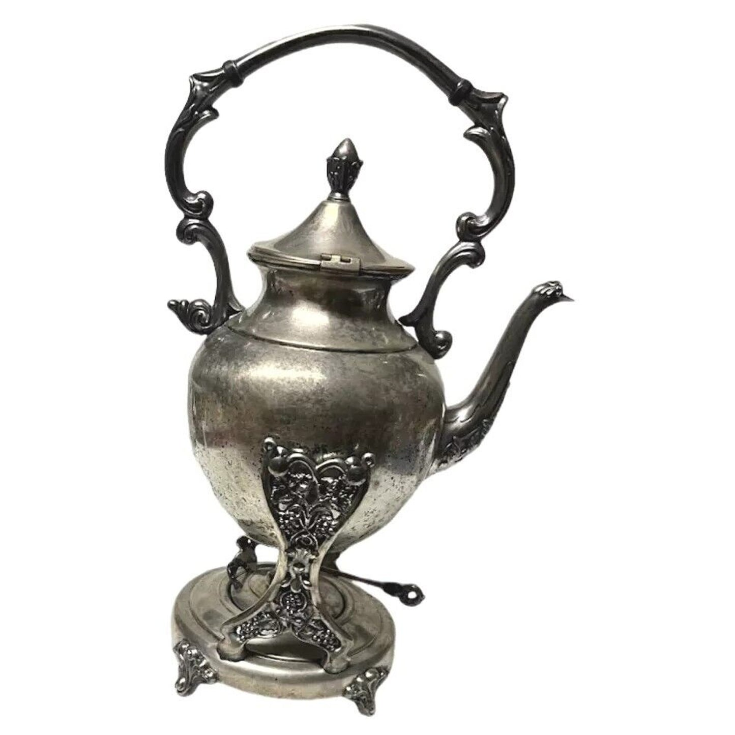 Antique Victorian Silver on Copper Teapot with Stand and Burner England