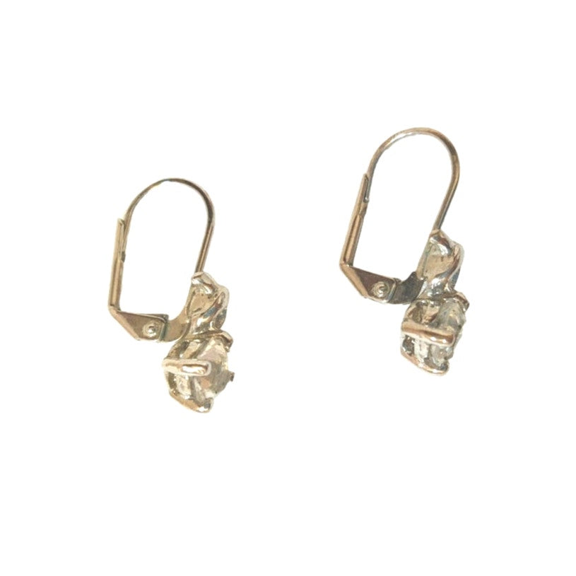 Vintage Round Cut Rhinestones Small Dangle Earrings Silver Plated Lever Back