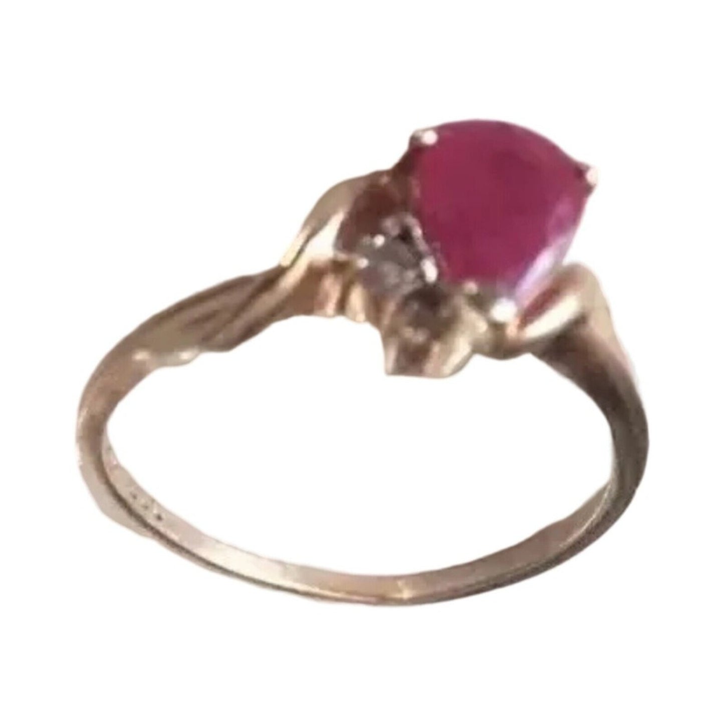 Women's Ring 0.55ctw Pear Cut Red Ruby 05tcw Diamonds 10K Yellow Gold Antique