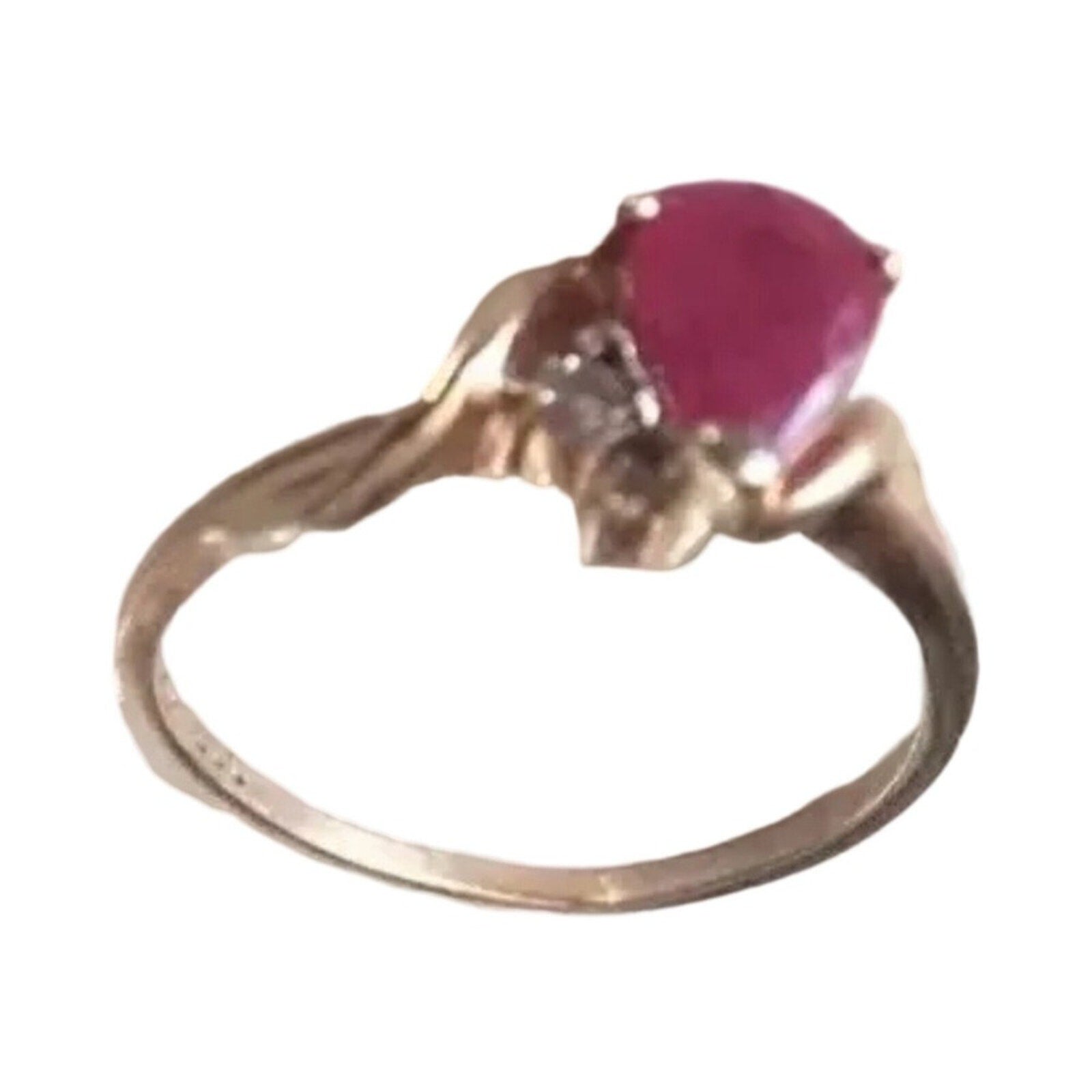 Women's Ring 0.55ctw Pear Cut Red Ruby 05tcw Diamonds 10K Yellow Gold Antique