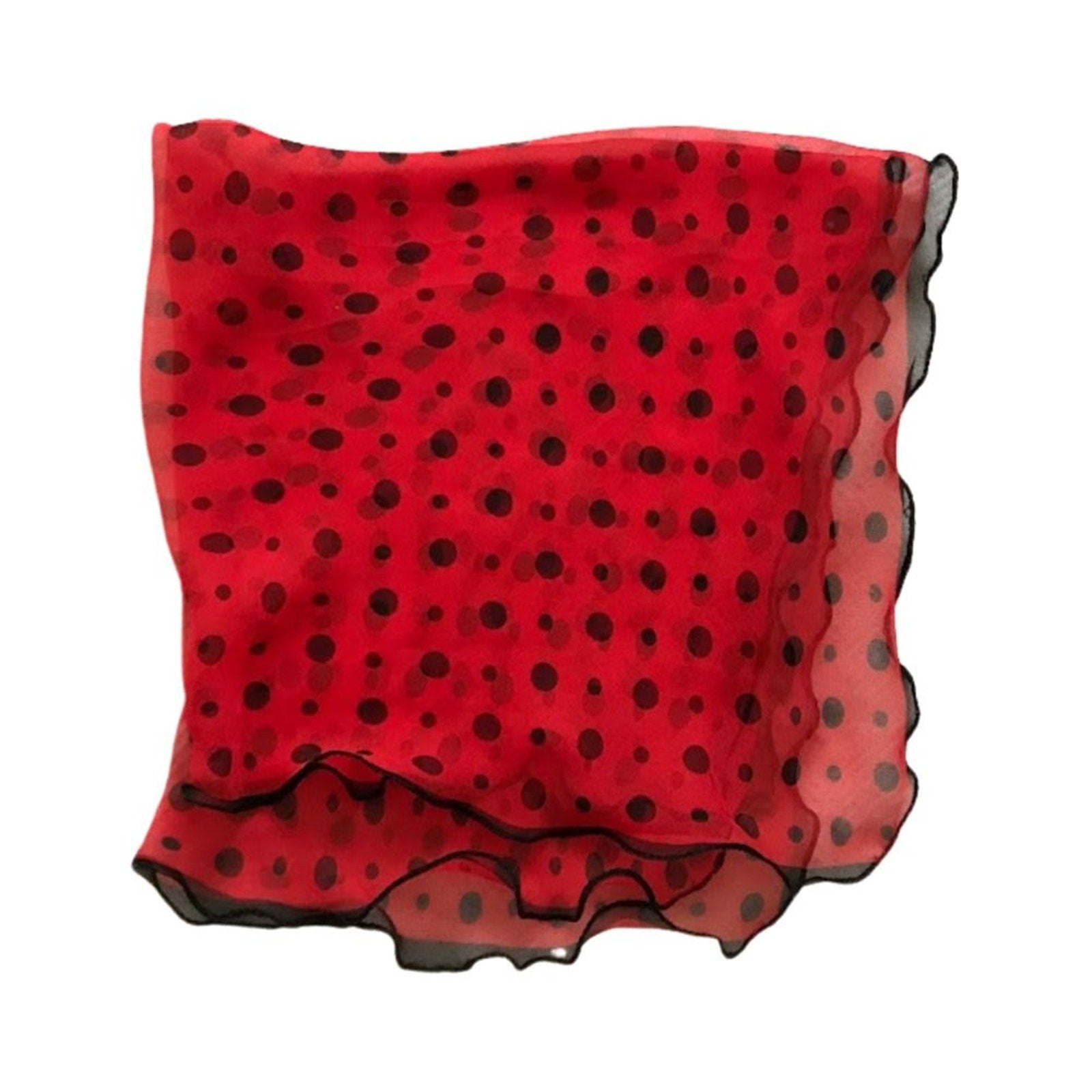 Women`s Small Square Scarf Bandana Red Black Polka Dot Headwear Neck Scarf