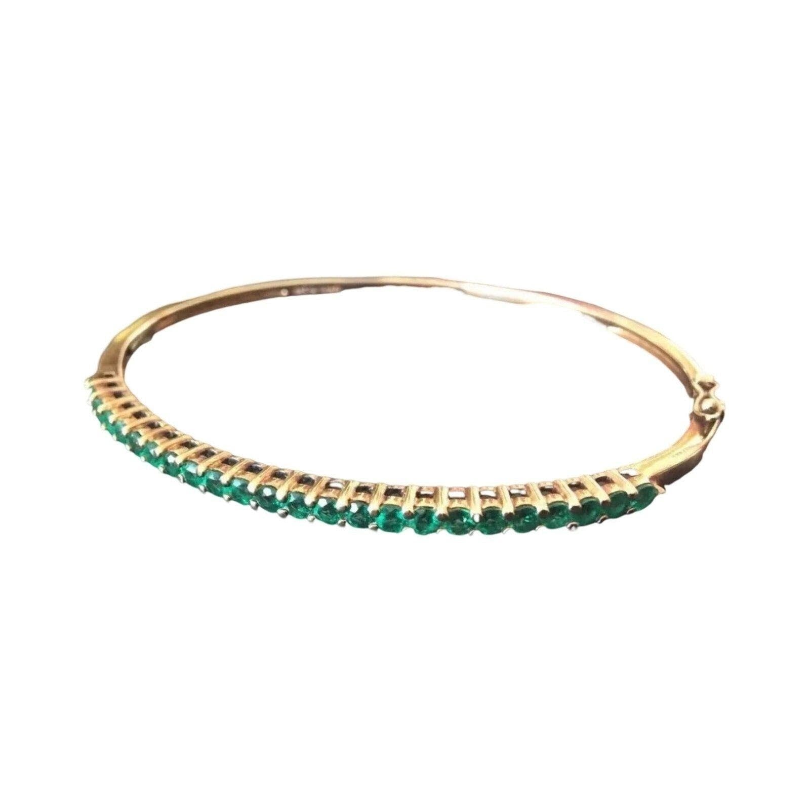 Vintage Bracelet Round Cut Emeralds Vermeil Gold Over Sterling Silver 925