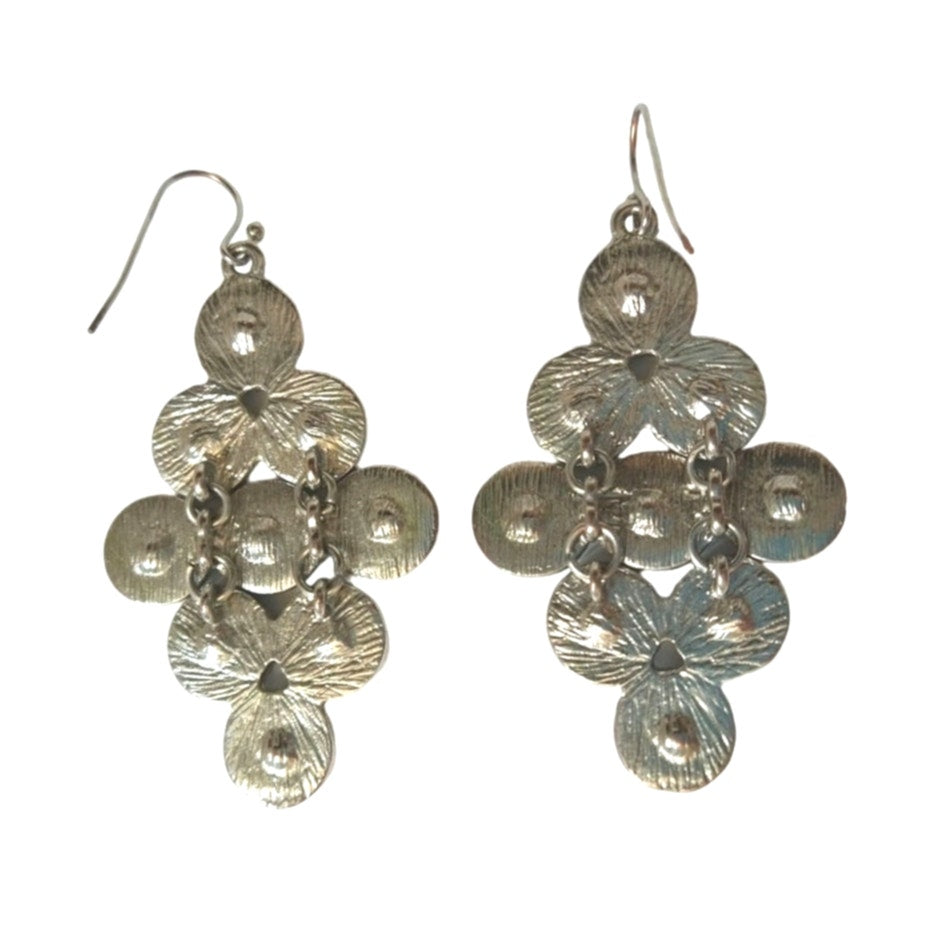 Vintage Round Cut Rhinestones Chandelier Dangle Earrings Silver Tone Hooks