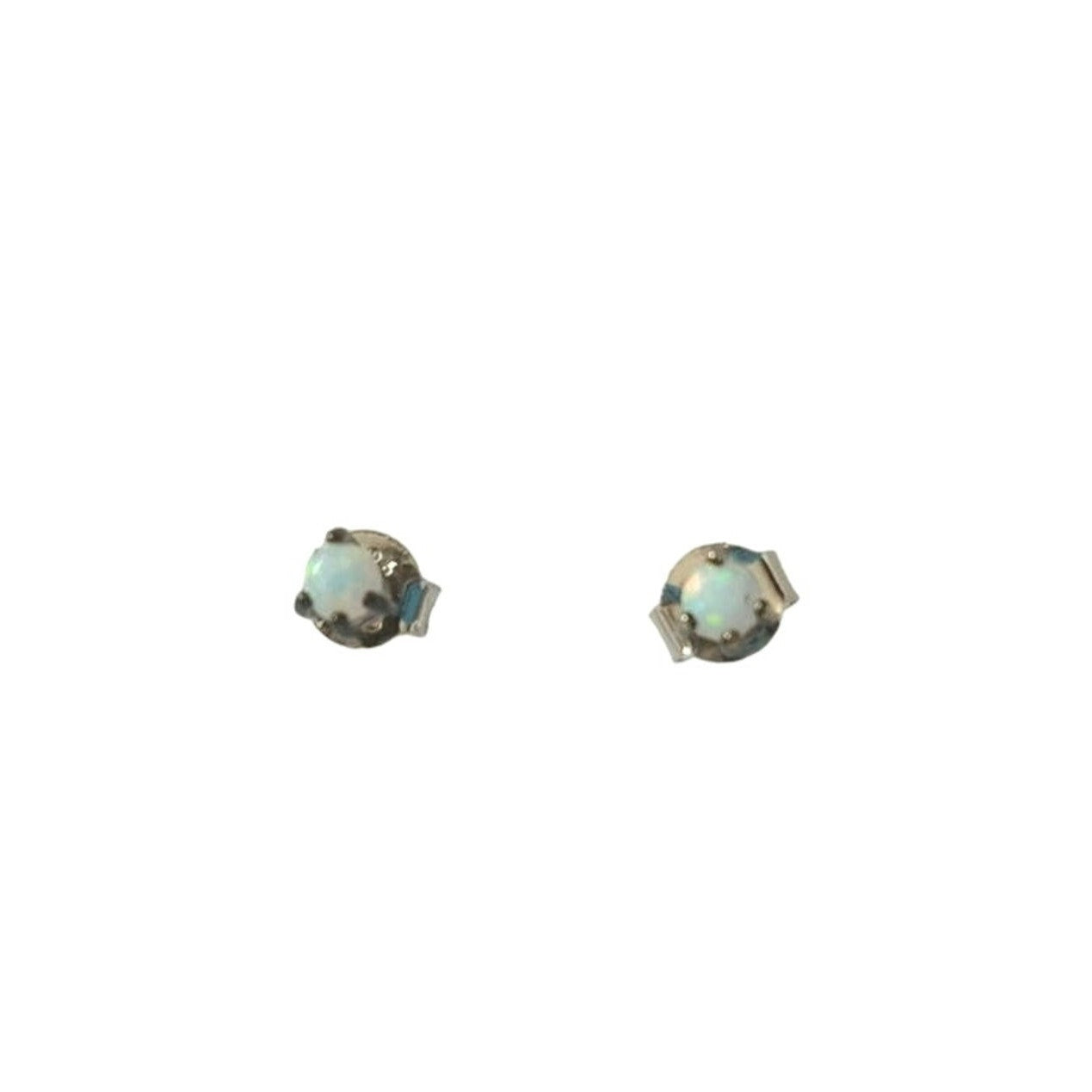 Round Cut Opal Stud Earrings Sterling Silver 925 Screw Back Post
