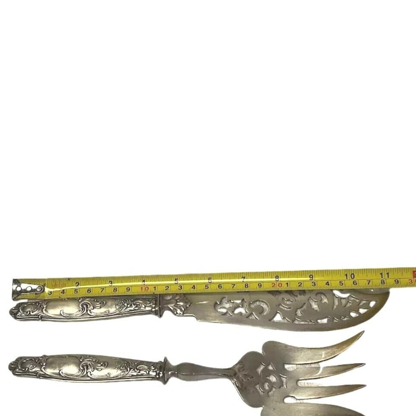 GORGEOUS Antique Sterling Silver French Victorian Serving Fork & Knife Set c1880