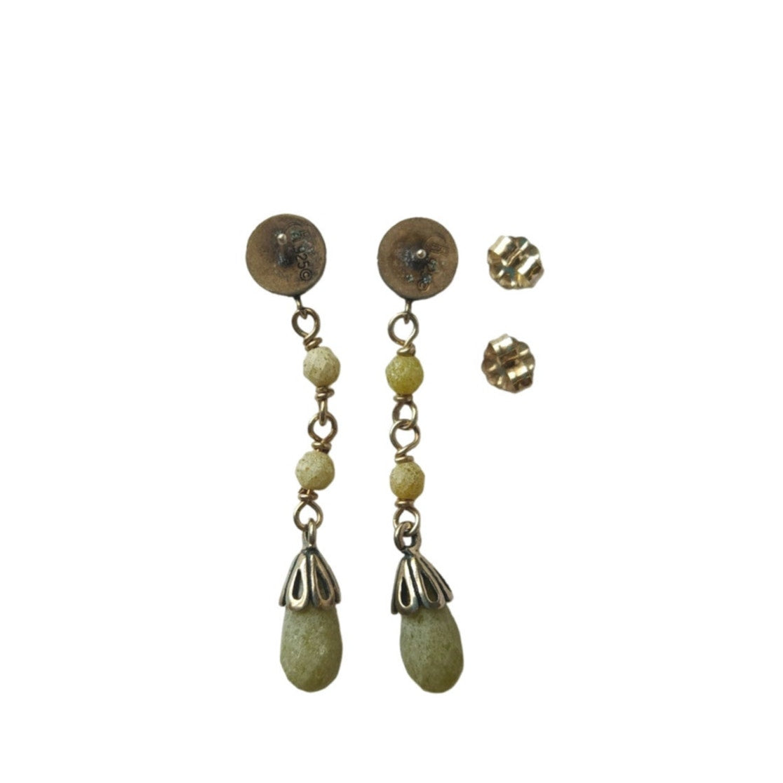 Faceted Green Gemstone Teardrop Dangle Earrings Sterling Silver 925 Signed Post