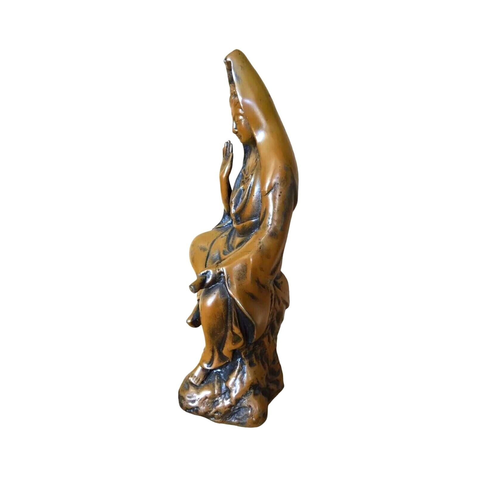 Antique Tibetan Quan Yin Female Buddha Sculpture Bodisathva Enamel On Cast Iron