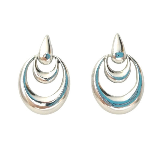Vintage Napier Unsigned Door Knocker Dangle Earrings Silver Tone Post Screw