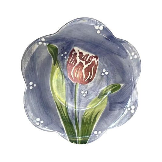 Vintage Decorative Plate Hand Painted Porcelain Purple Tulip Italy Floral