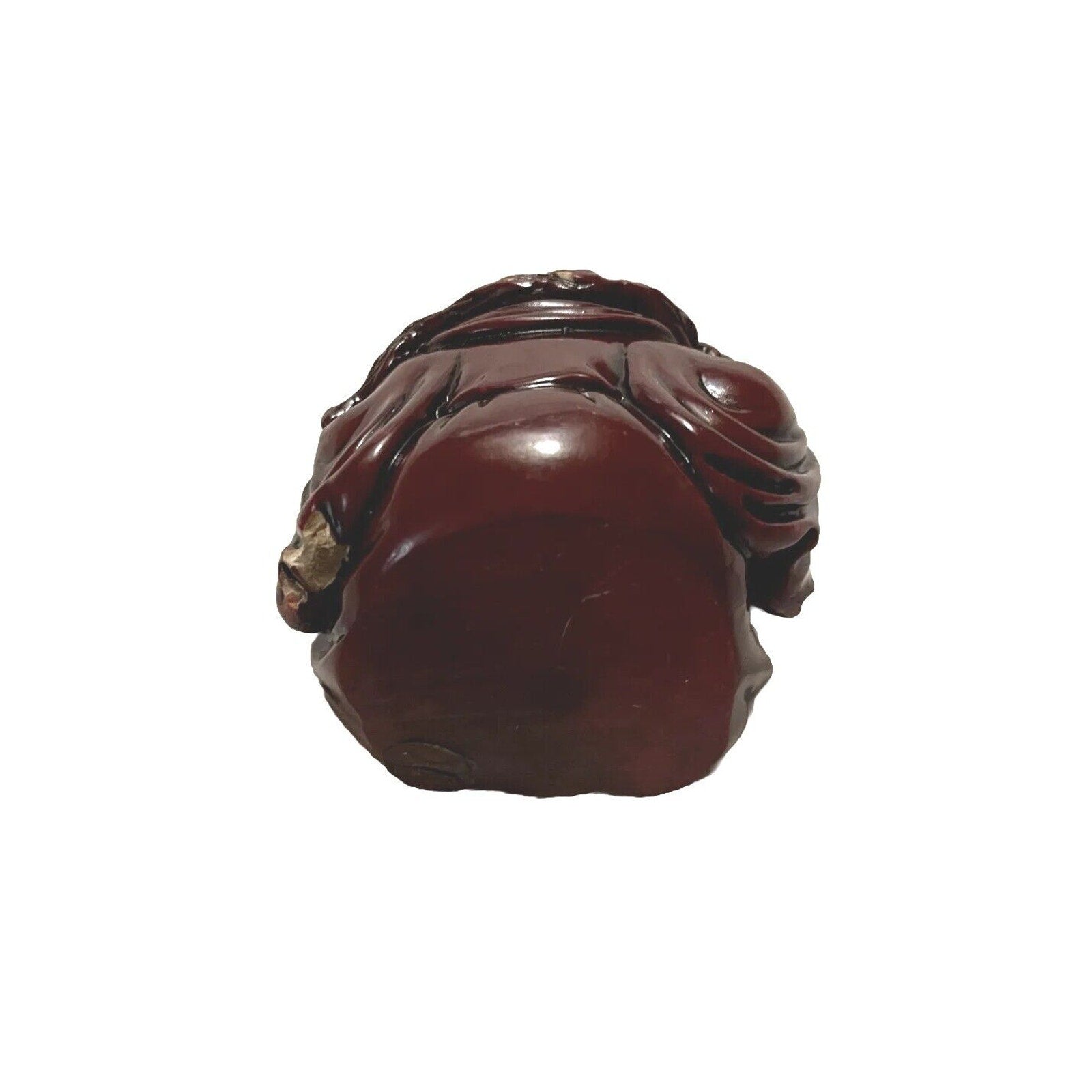 Vintage Budai Laughing Sitting Buddha Burgundy Red Resin Figurine