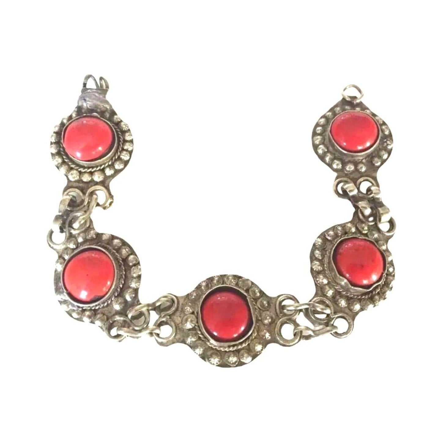 Antique Byzantine Serbian Bracelet Gold On Silver Round Red Coral
