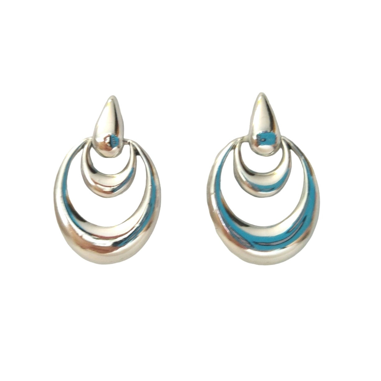 Vintage Napier Unsigned Door Knocker Dangle Earrings Silver Tone Post Screw