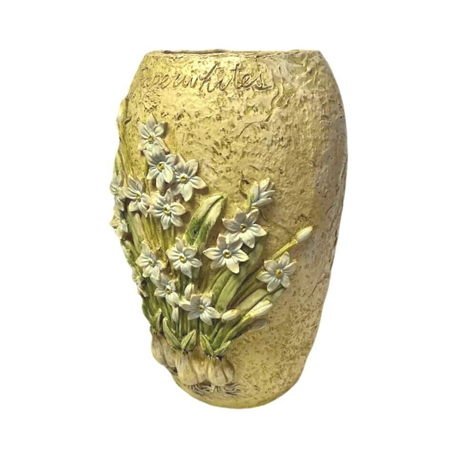 Large Ceramic Vase with Resin Bottom, Hyacinth Flower Bulbs Beige 1"H x 5"W