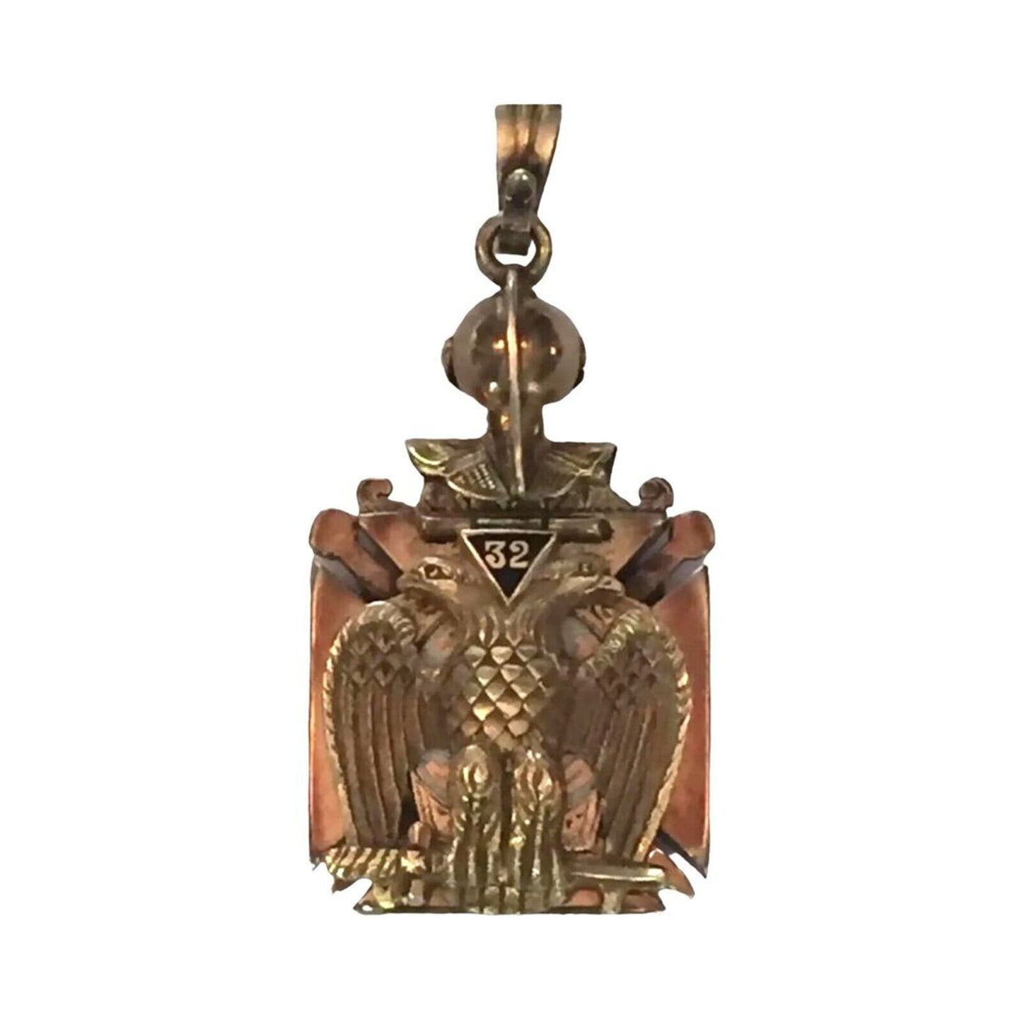 Antique Masonic Knight 32nd Degree Diamonds Onyx 14K Gold Pendant Medallion