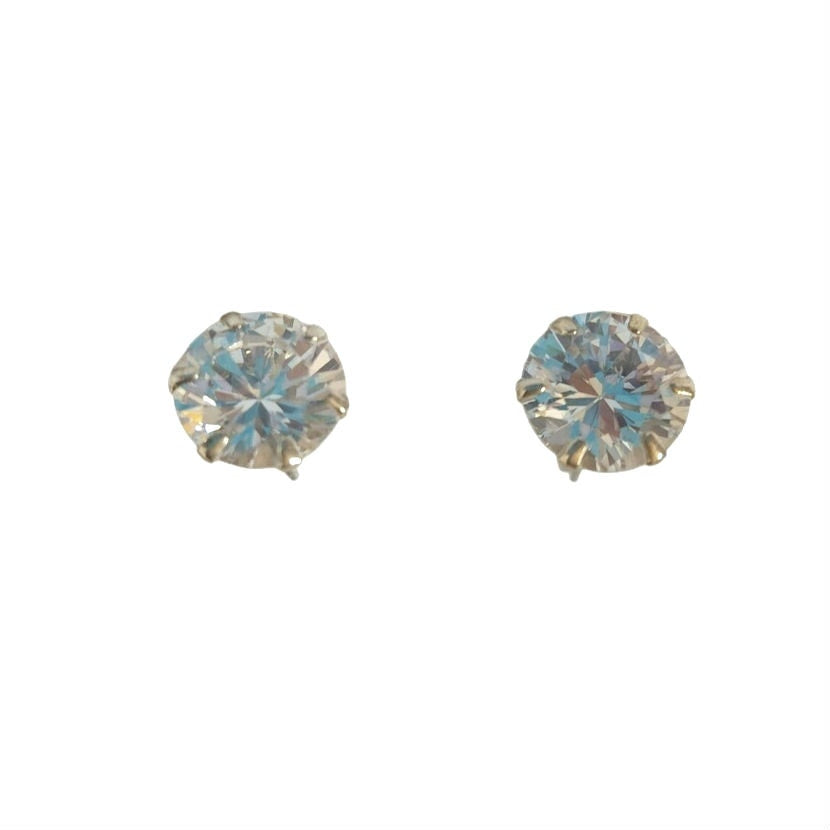 Vintage Round Cut CZ Cubic Zirconia Stud Earrings Sterling Silver 925 Screw Back