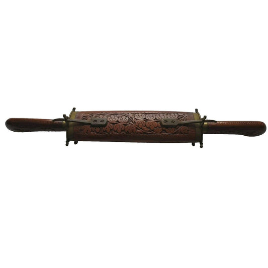 Vintage Serving Carving Knife Fork Carved Wood Handles Insert Stand Gorgeous