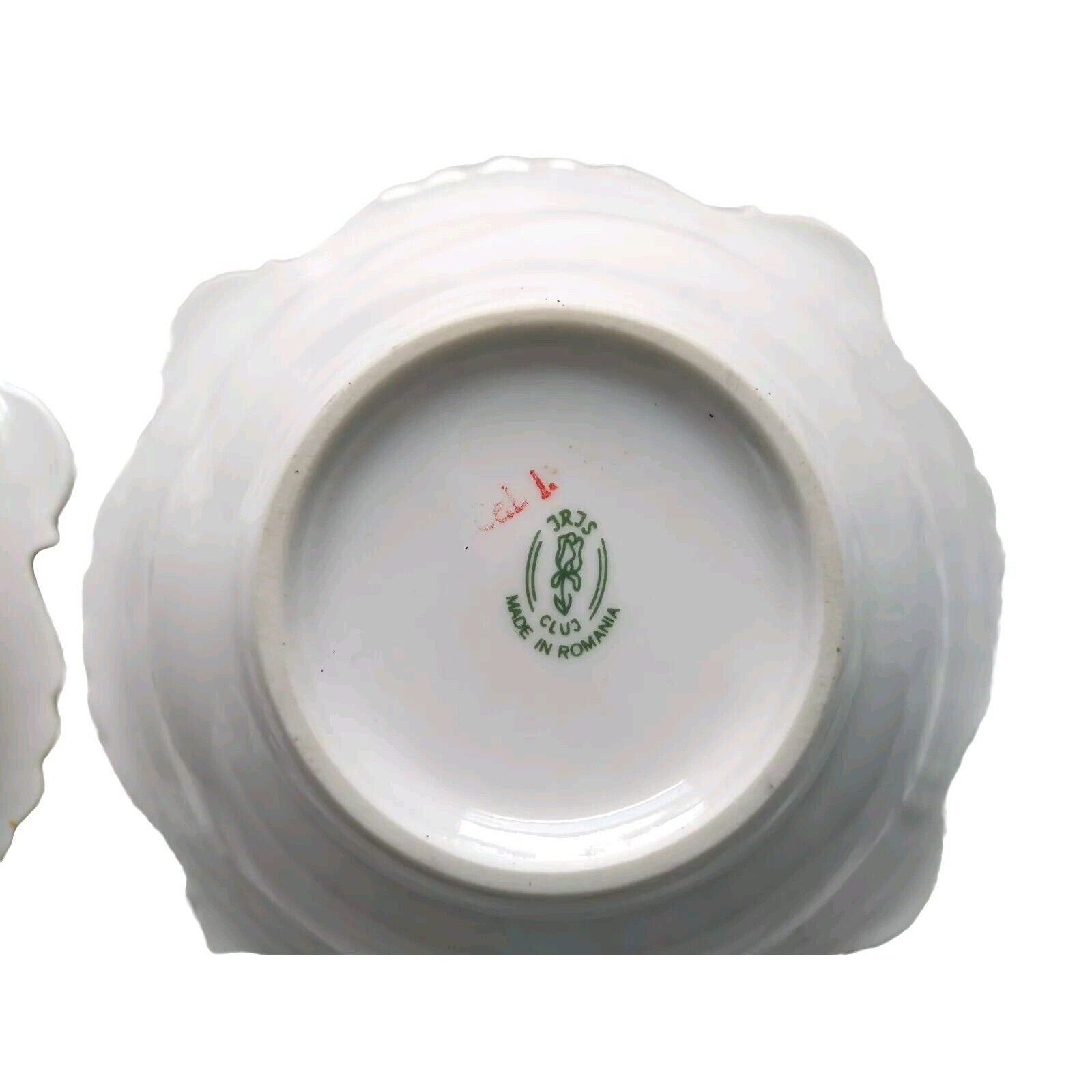 JRJS Cluj Set Of 2 Bowls White Porcelain Romanian Floral Gold Trim Vintage