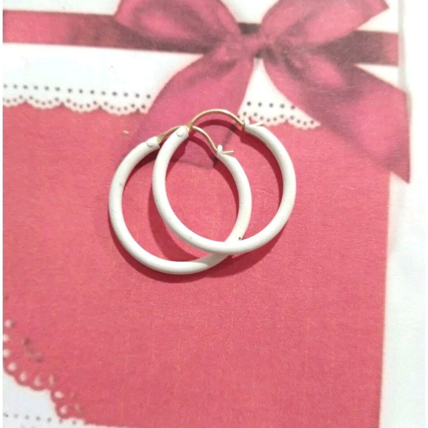 Vintage White & Gold Tone Hoop Earrings Small Lightweight