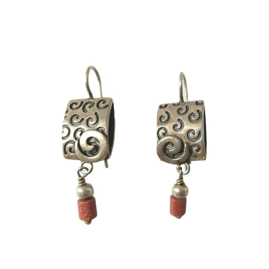 Vintage Silpada Etched Swirl Sandstone Dangle Earrings Sterling Silver 925 Hook