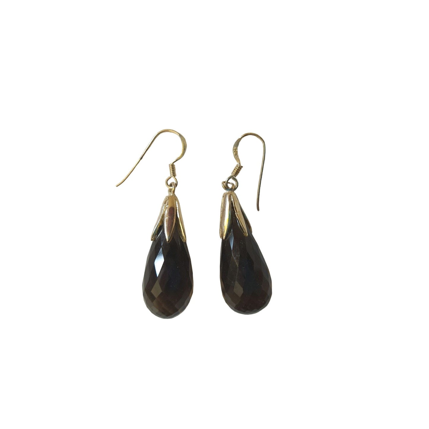 Faceted Smoky Quartz Teardrop Dangle Earrings Solid Sterling Silver 925