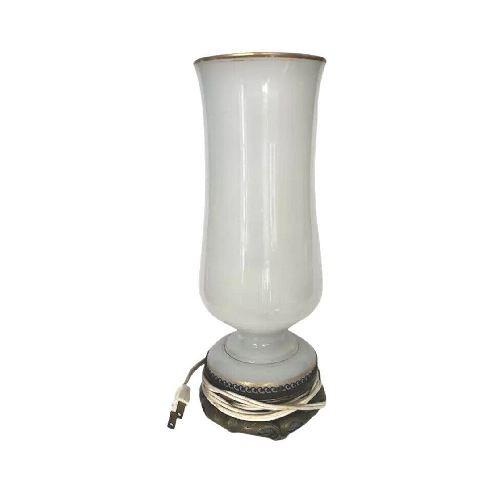 Antique Baccarat Large Gold Gilt White Opaline Glass Table Lamp c 1850