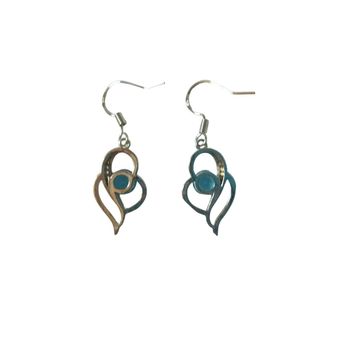 Round Cut Blue & Clear CZ Heart Dangle Earrings Sterling Silver 925 Hook