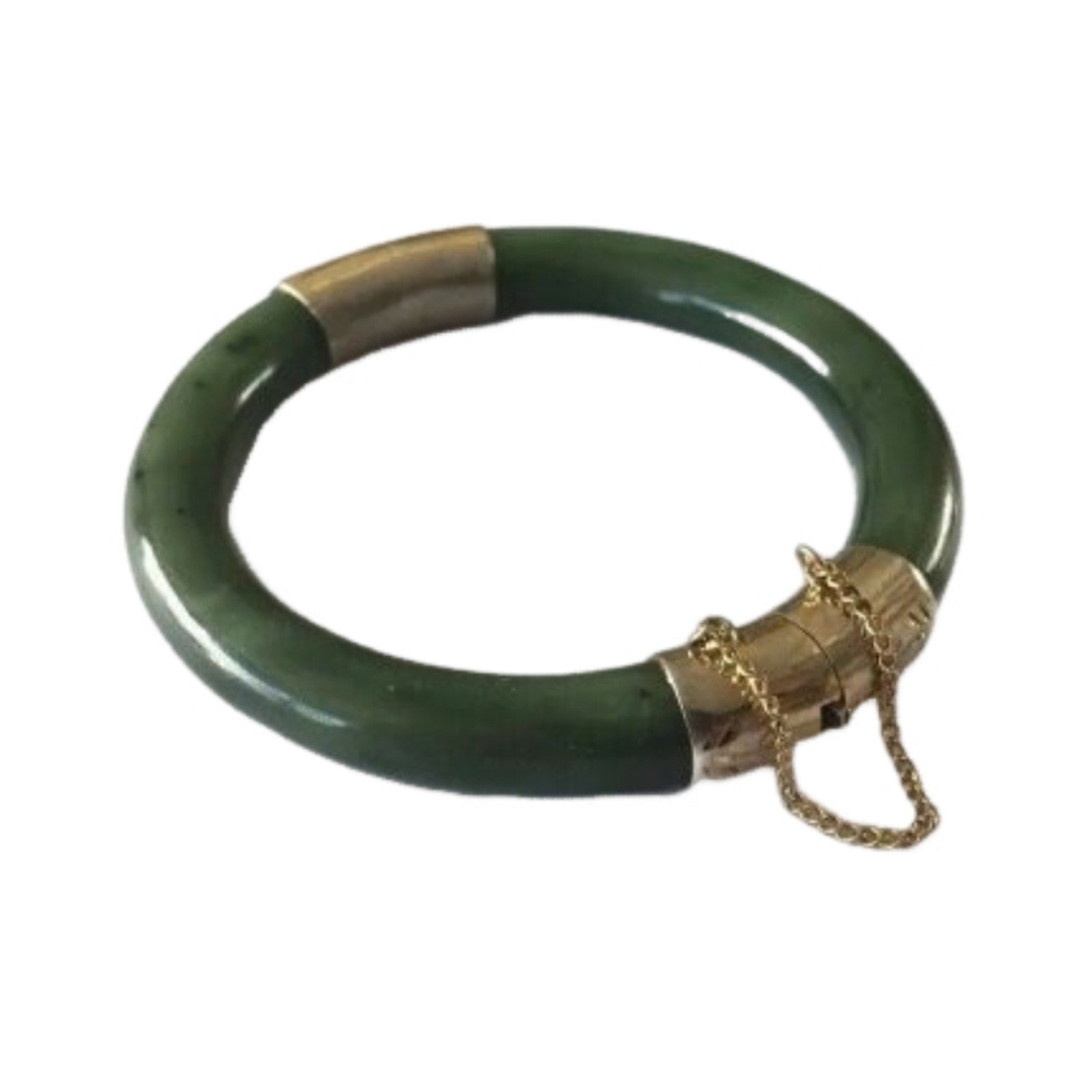 Antique Bangle Bracelet Spinach Green Nephrite Jade Vermeil Gold Sterling Silver