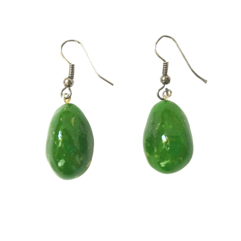 Dark Green Pear Shape Jade Dangle Drop Earrings Surgical Steel Hooks