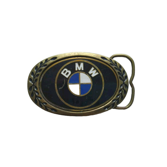 Vintage BMW Belt Buckle Heritage Buckles Solid Brass Oval Black Enamel Rare