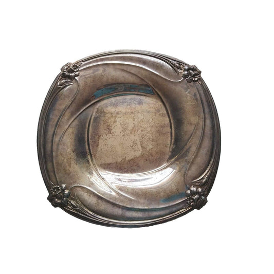 Antique Daffodil 1847 Rogers Bros Square Tray Platter E.P. Silver On Copper 9976