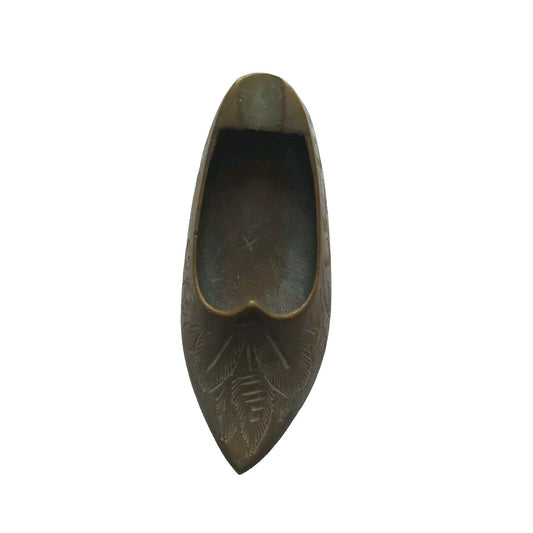Antique Goel Ashtray India Solid Brass Handcrafted Inlay Engraved Shoe Shape