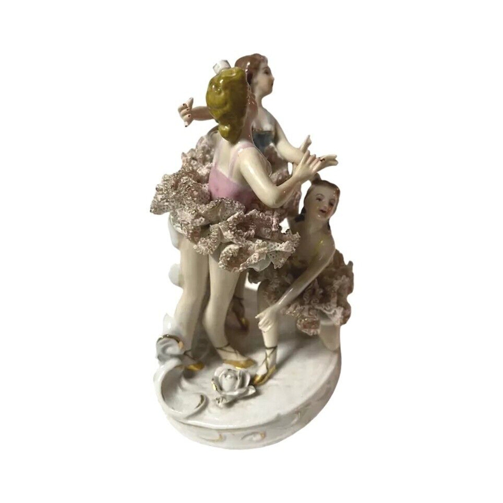 Vintage Dresden Porcelain Lace Ballerina Dancer Figurine Germany Chipped