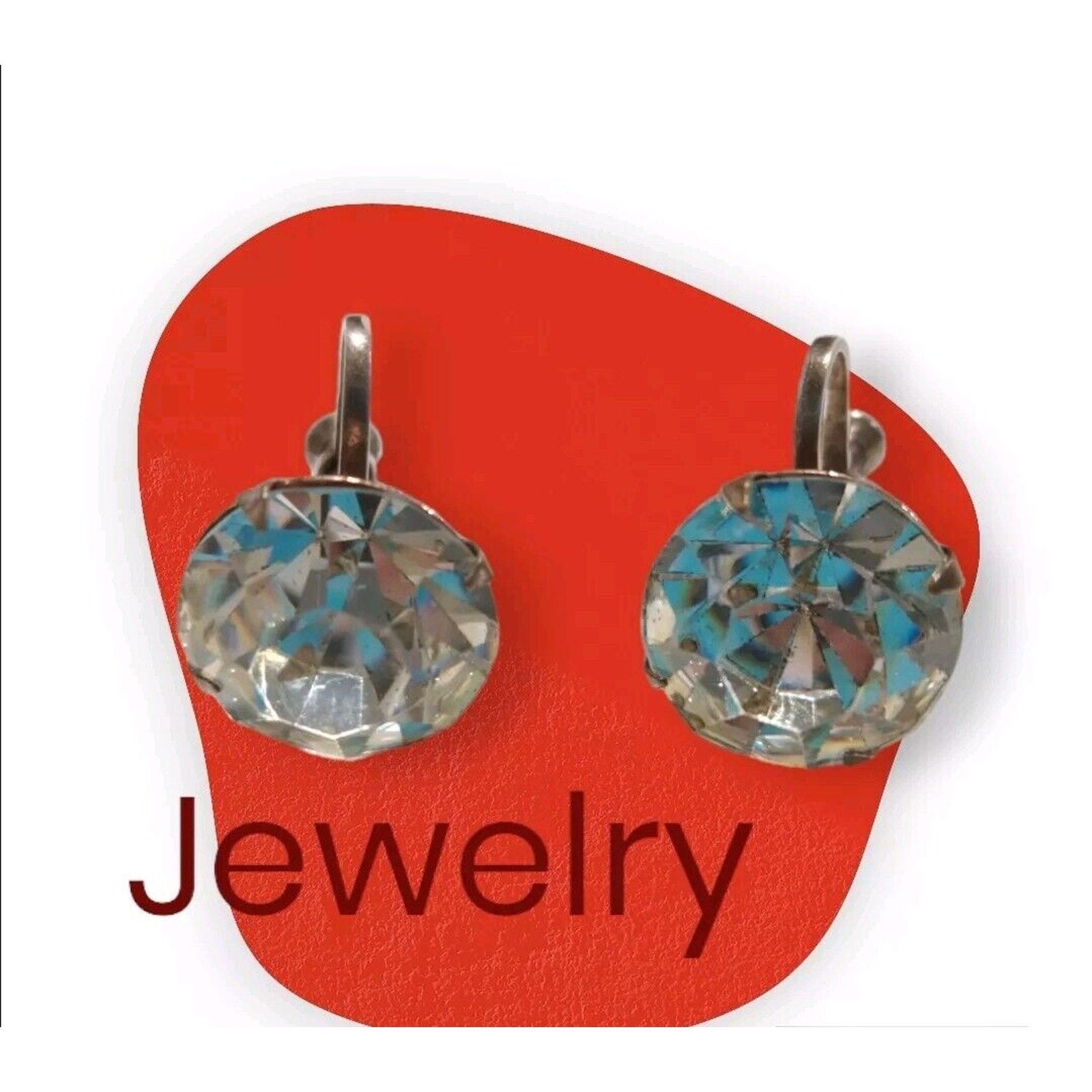 Vintage Sterling Silver 925 Crystal Screw Back Stud Earrings 14K Rose Gold
