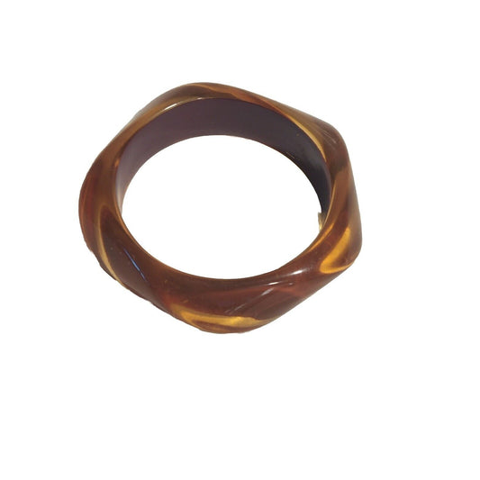 Chunky Marbled Brown Lucite Bangle Bracelet Vintage